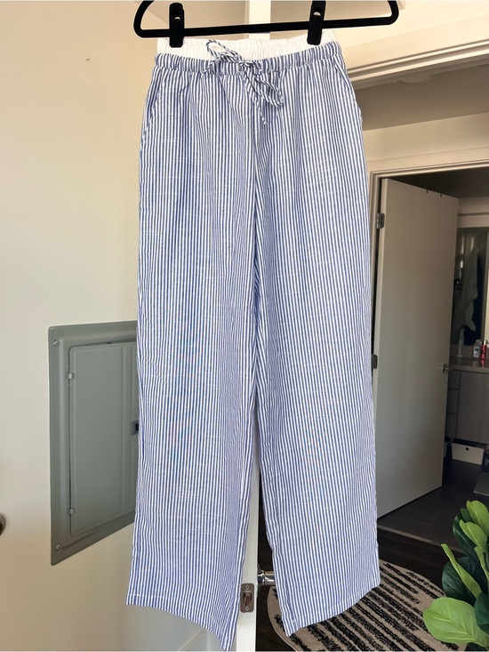 SHEIN Pants - Shein Striped Double Waisted Drawstring Pant Blue & White Stripes Size XS